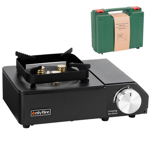 ONLYFIRE Portable Camping Stove with Carrying Case, 4000W Power Butane Stove 3 Burners, Backpacking Camp Stove for Camping, Hiking, RV Trip and Emergency, Black GS336BK
