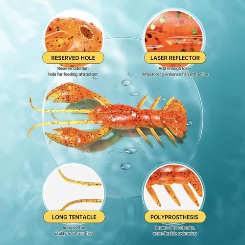 Soloking Soft Rage Fishing Lure, Great Action Soft Plastic Lure Add Salt Fish Additive 0.16oz 3 inch Crawfish Pack of 10 Green Pumpkin