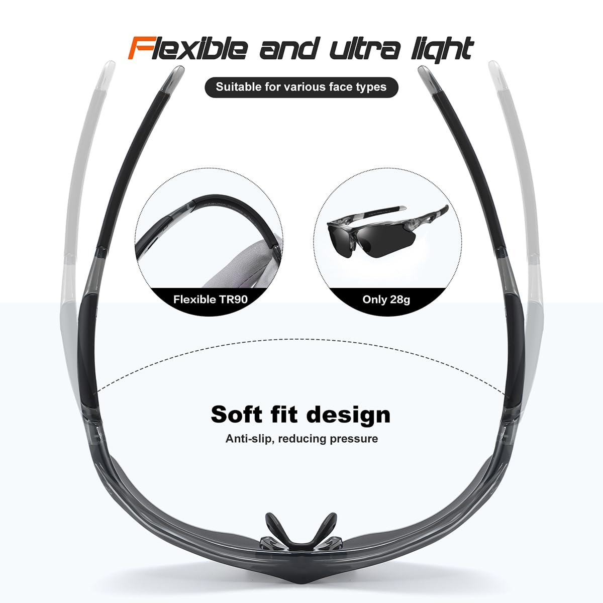 FAGUMA Polarized Sports Sunglasses for Men Women Fishing Cycling Running Golf Motorcycle TR90 Frame UV400 Protection