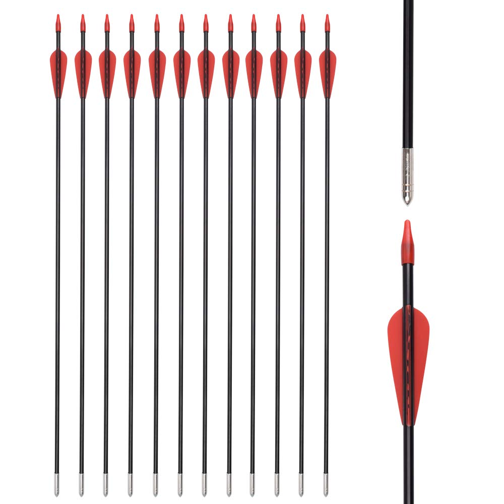 Fiberglass Arrows Archery 24 Inch Target Shooting Practice Safetyglass with Red Spots Vanes for Recurve Bows Suitable for Youth Children Woman Beginner 6 PCS