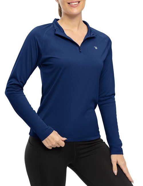 Rdruko Women's SPF Shirts Long Sleeve Lightweight Quater Zip UV Protection Dry Fit Hiking Pullover(Navy, US XXL)