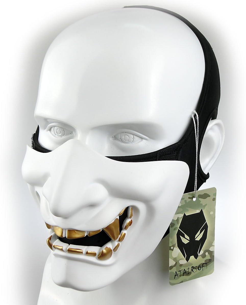 ATAIRSOFT Halloween Costume Cosplay BB Gun Evil Demon Monster Kabuki Samurai Hannya Oni Half Cover Airsoft and Prop Mask