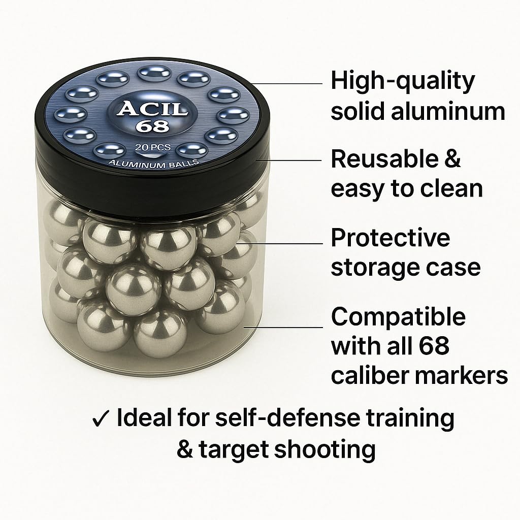 Aluminum Balls in 68 Caliber Solid Resuable Seamless Paintballs for High Impact, Training, Target Practice and Defense .68 Cal. (20 pcs)