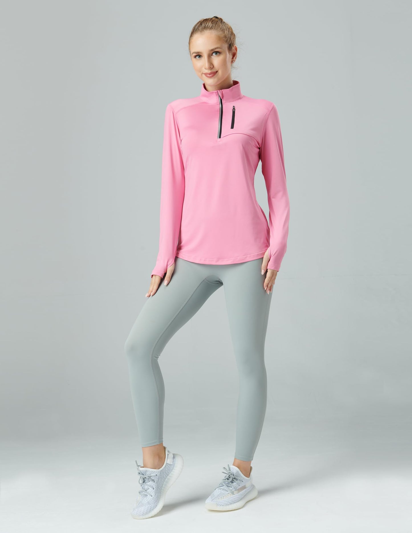 3 Pack: Women's Quick Dry Long Sleeve Quarter Zip Pullover Workout Shirts with Thumb Holes and Pocket (Set 2, Large)
