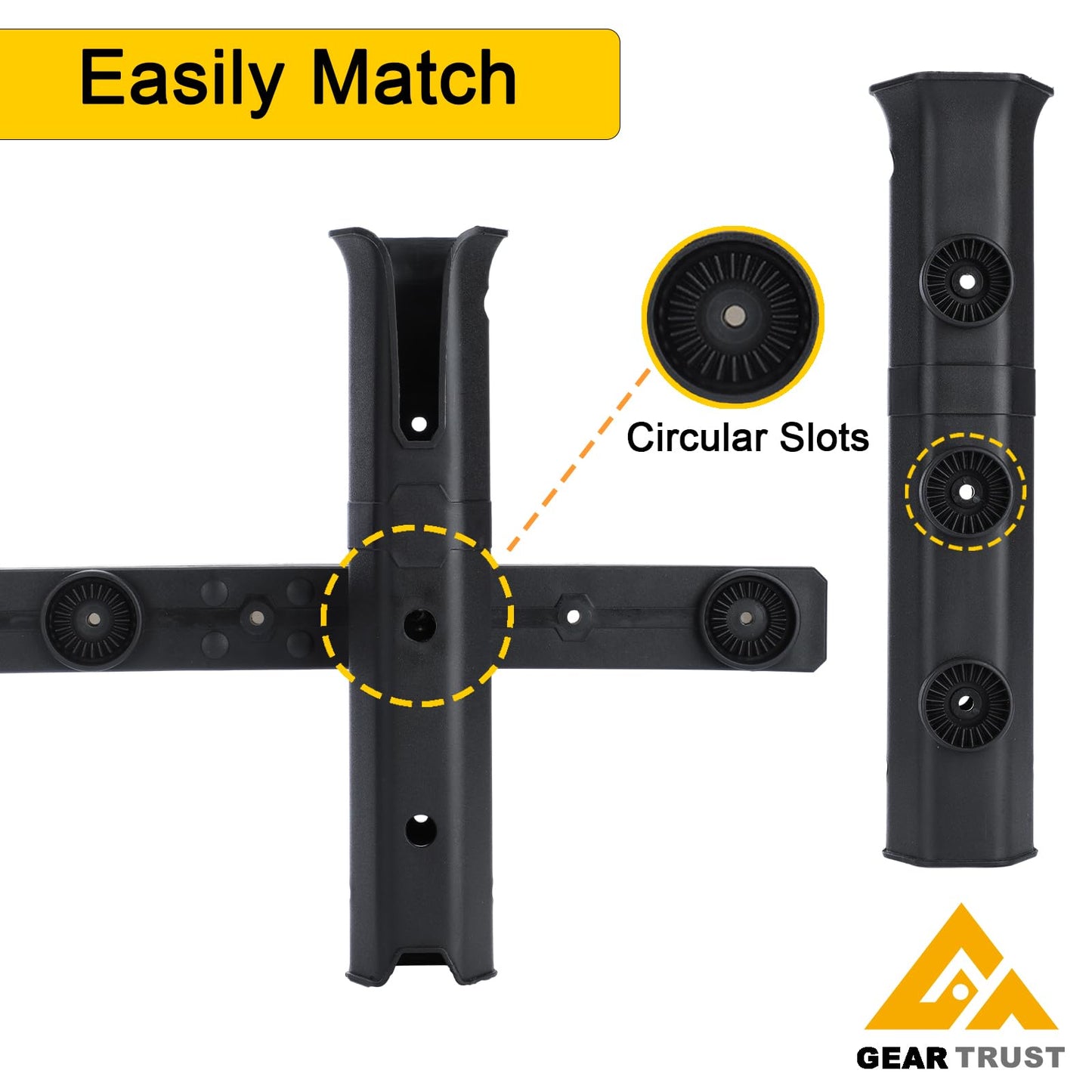 GearTrust 4-Tube Adjustable Fishing Rod Holder Bracket, Self-Adhesive Fishing Pole Holders for Garage Wall Mounted Fishing Rod Holders for Fishing Boat Wagon Golf Cart Crate Cooler ATV Trailer- Black