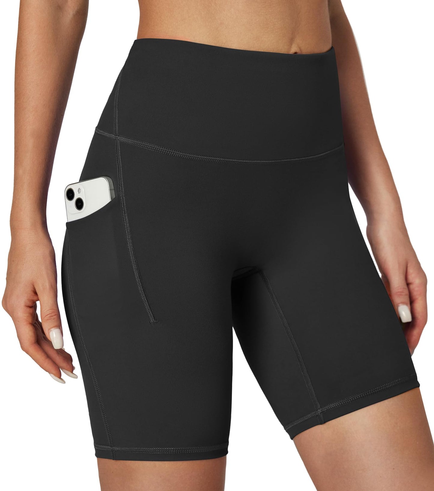 IUGA Biker Shorts Women 8" Tummy Control High Waisted Yoga Gym Workout Compression Running Spandex Shorts Women with Pockets Black