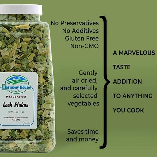 Harmony House Foods Dehydrated Leek Flakes - Air Dried Vegetables for Soup and Cooked Dishes, Great for Camping, Survival, and Backpacking