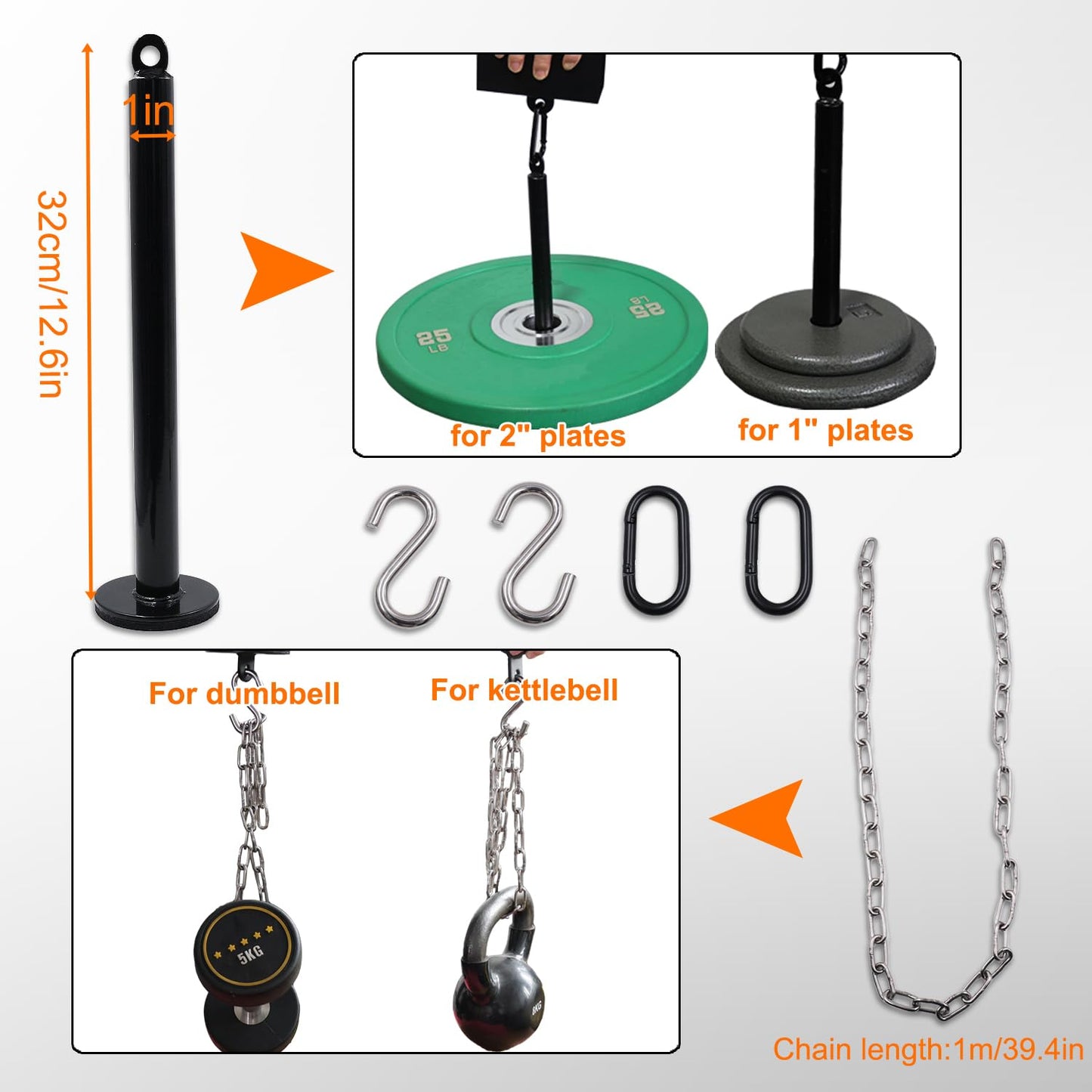 J Bryant Iron Pinch Grip Set with Loading Pin and Chain, Pinch Block Grip for Rock Climbing Forearm Finger Strength Training, Home Gym Hand Pinching Power Strengthener Equipment