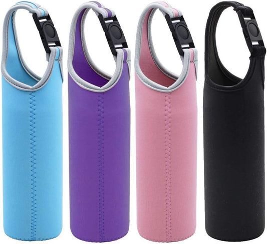 4 Pack,DanziX Neoprene Sleeve Bottle Cup Carrier Pouch,Fit for All 16oz-21oz Portable Sport Water Bottle-Black,Blue, Pink,Purple