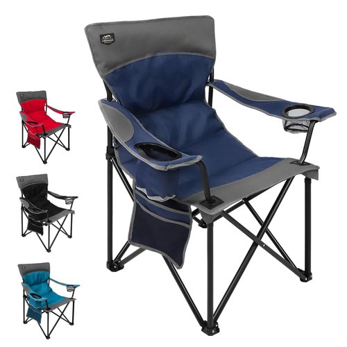 LANMOUNTAIN Oversized Folding Camping Chair,Heavy Duty Padded Portable Lawn Chair w/Extra Large Cup Holder,Side Pocket for Adults Outdoor Sports Hiking Beach Garden Picnic,Dark Blue