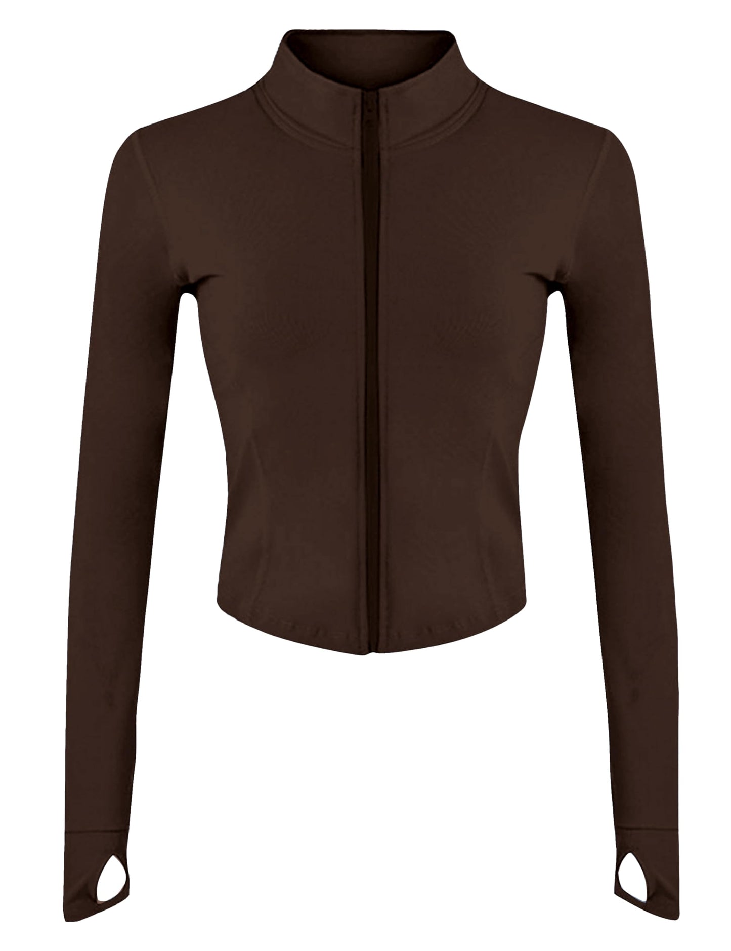 Lviefent Womens Lightweight Full Zip Running Track Jacket Workout Slim Fit Yoga Sportwear with Thumb Holes (Brown-XL)