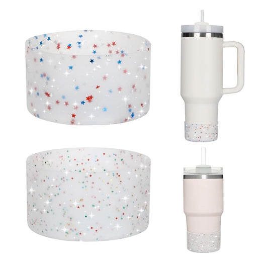 GENLEAS 2 PCS Protective Glitter Silicone Boot or Stanley Tumbler 20oz-40oz, for Hydro Flask Water Bottle 12oz-24oz, Anti-Slip Sleeve for Bottles with 2.88-2.97in Bottom