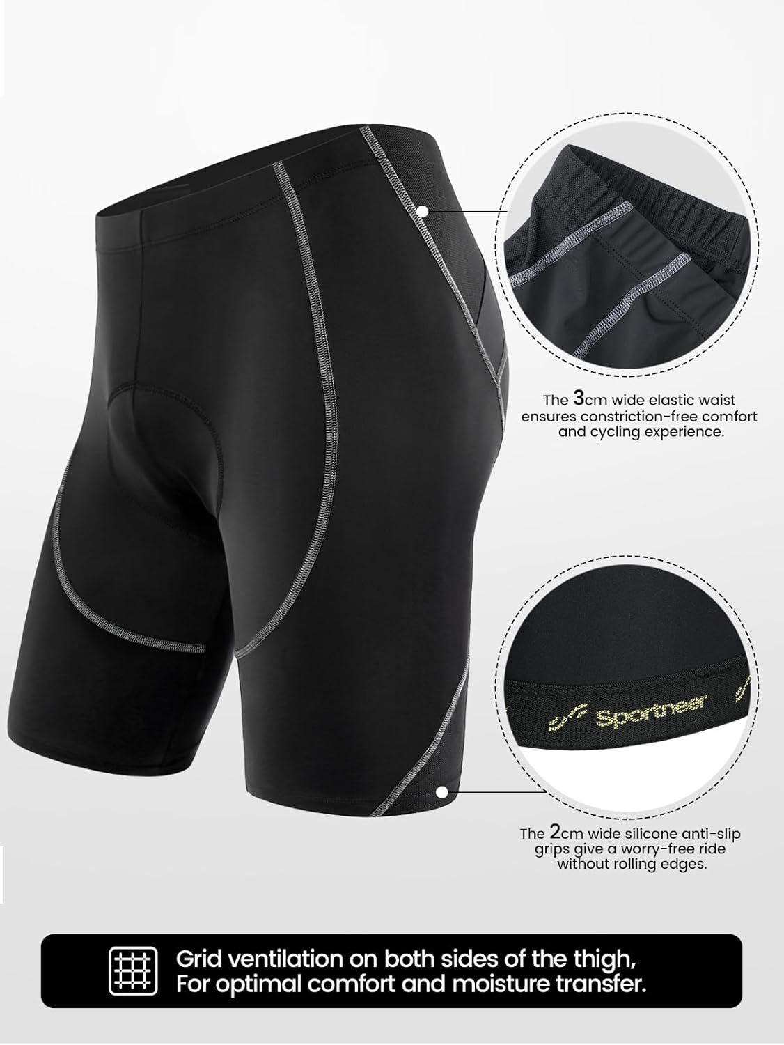 Sportneer Padded Bike Shorts for Men - 4D Padding Mens Bicycle Cycling Biking Clothing Shorts, Breathable and Absorbent