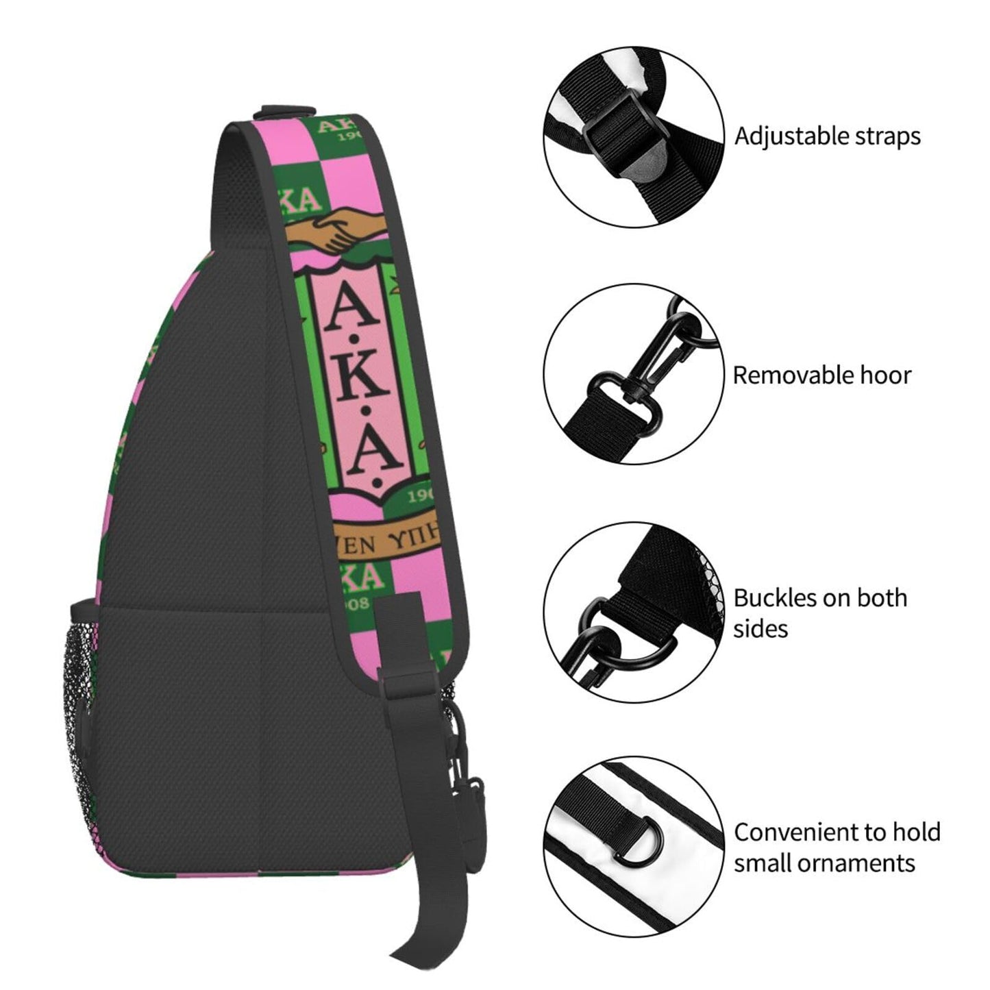 Generic Sorority Gifts Paraphernalia Sling Bag Crossbody Travel Hiking Chest Backpack Shoulder Daypack For Women - Pink, 7.5 x 3.5 x 15.4 inches