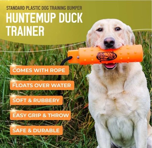 HuntEmUp Dog Bumpers - 6X 2-Inch Weighted Plastic Retrieving Dummies with Throw Ropes - 2 White, 2 Orange, and 2 Black/White - Essential Training Gear for Dog Retrieval