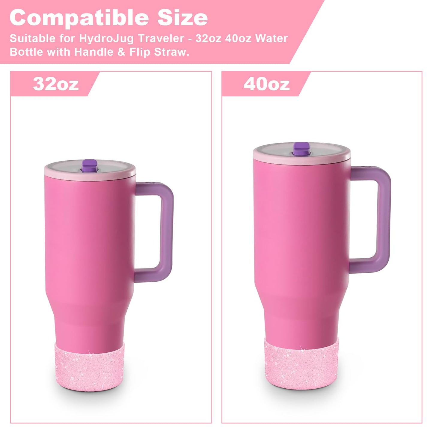 Allwith 2PCS Glitter Silicone Boot for Hydrojug Traveler 40 oz, Anti-Slip Protective Sleeve for Hydrojug Stainless Steel Tumbler, Bottom Cover Base Accessories