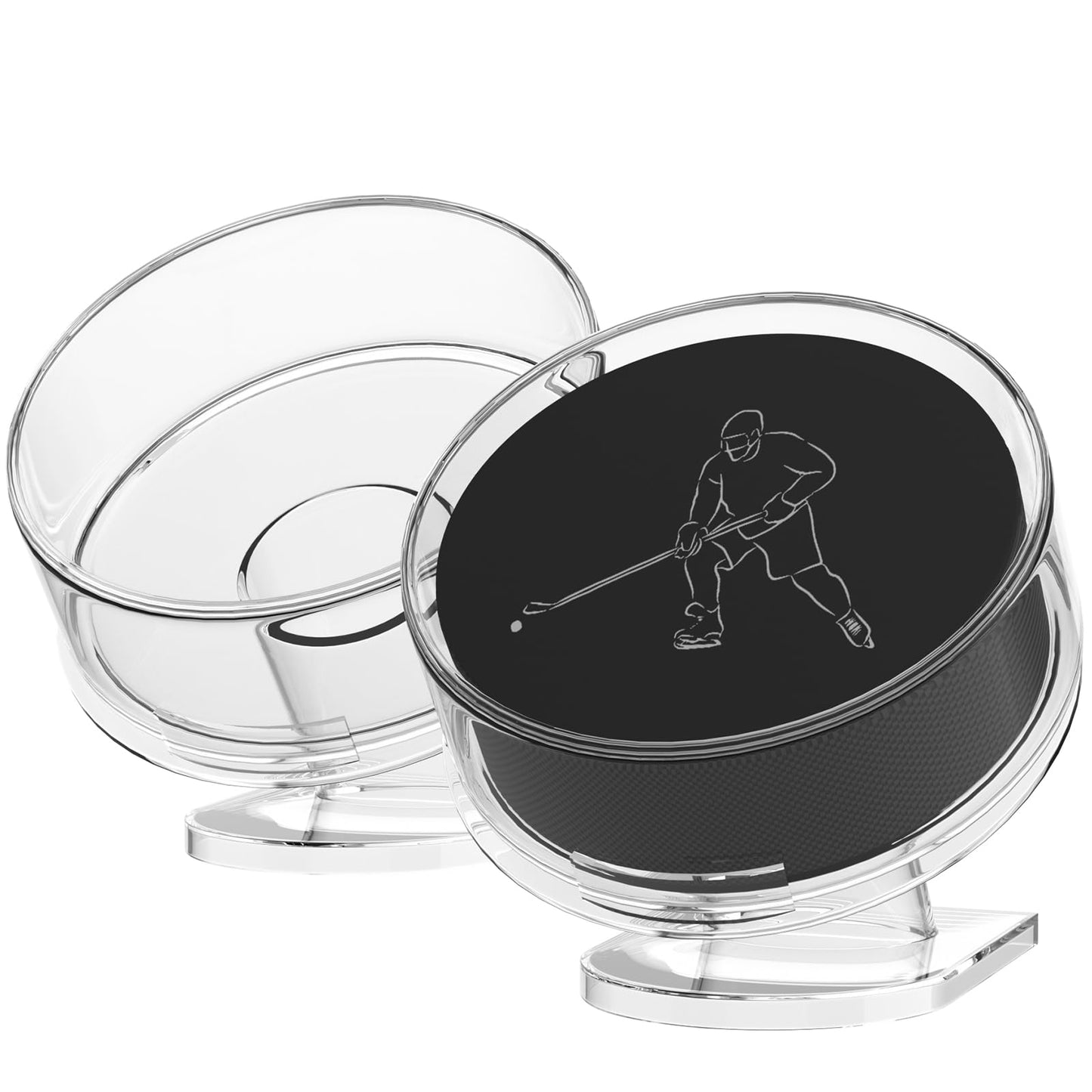 Acrylic Hockey Puck Display Case Clear Puck Display Holder for Storage Collectibles Display Box with Base (2 Pack)