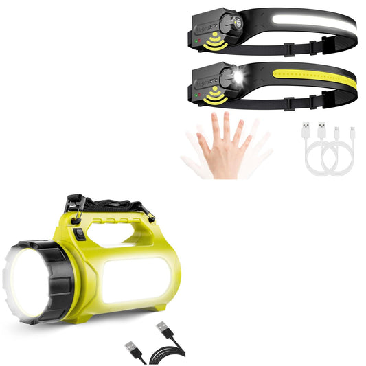 Lepro Bundle - Rechargeable LED Camping Lantern, 1000LM, 5 Light Modes, Power Bank, IPX4 Waterproof & LED Headlamp Rechargeable - Super Bright Head lamp with Motion Sensor 2 Packs