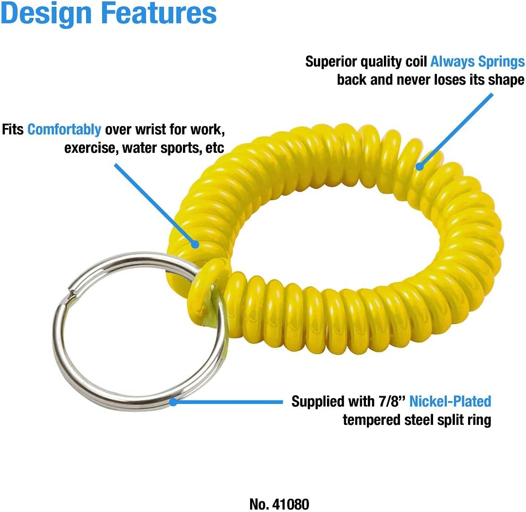 ucky Line 2” Spiral Wrist Coil with Steel Key Ring, Flexible Wrist Band Key Chain Bracelet, Stretches to 12”, Purple, 10 Pack (41065)
