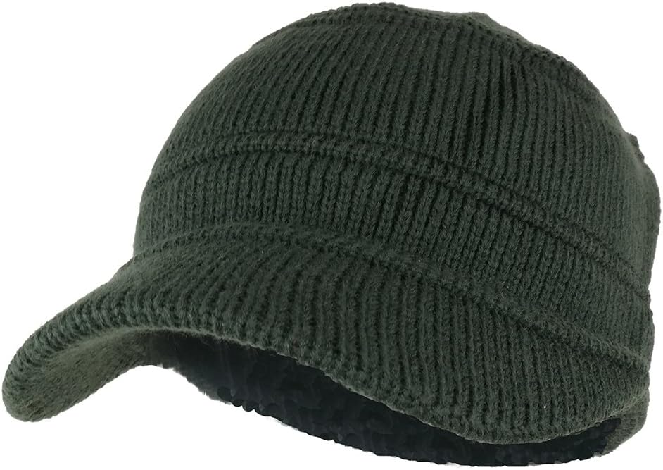 Army Style Acrylic Cadet Winter Beanie Hat with Visor
