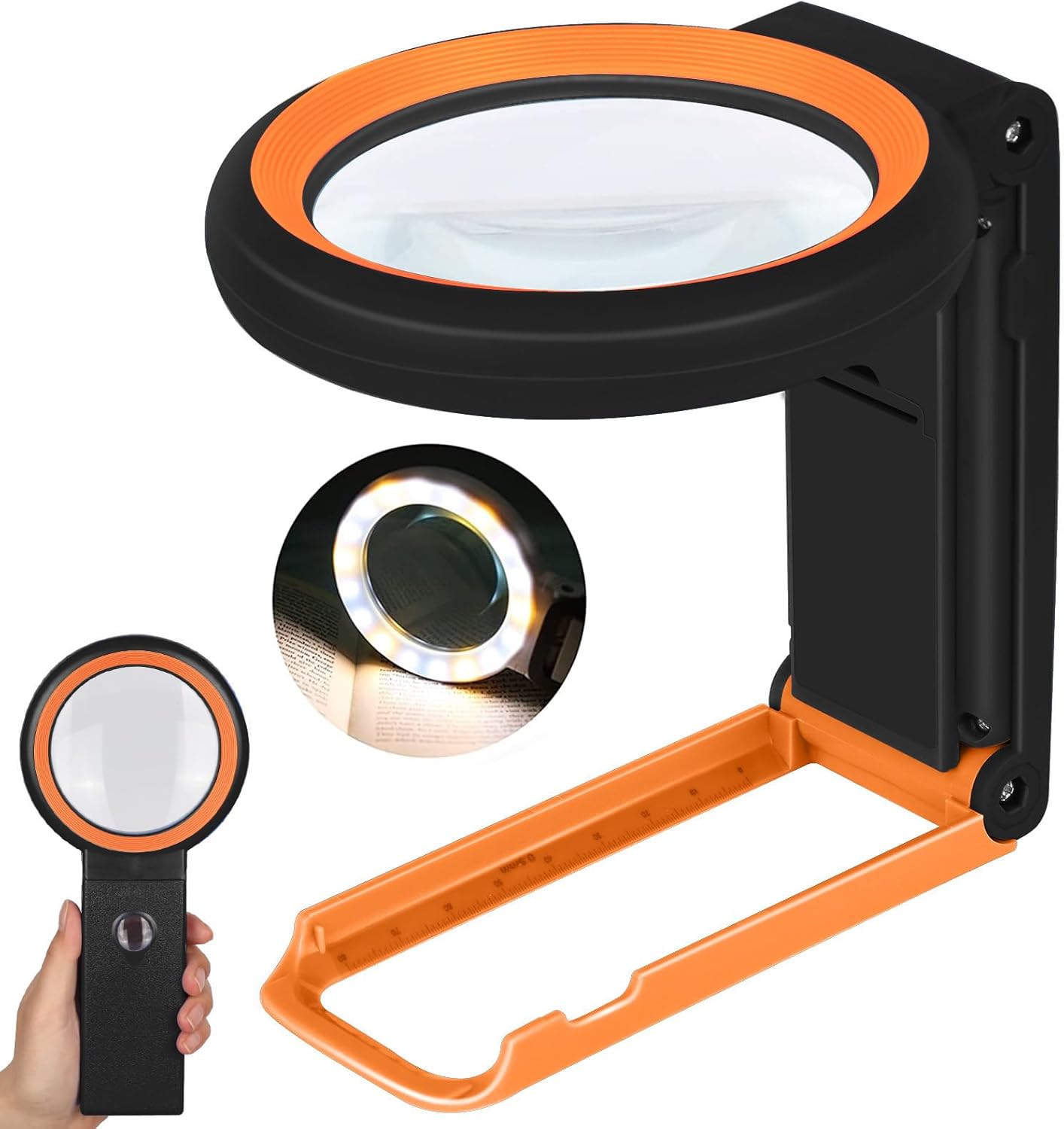 30X 10X Magnifying Glass with Light and Stand, Foldable Handheld Magnifying Glass 18 LED Illuminated Lighted Magnifier for Macular Degeneration, Seniors Reading, Close Work, Coins, Jewelry