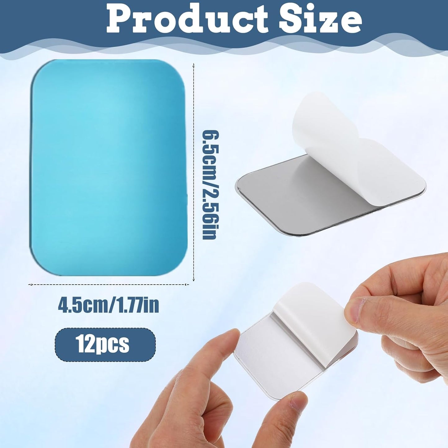 12 Pcs Magnetic Strips with Adhesive Backing, 2.56x1.77in/6.5x4.5cm Traceless Magnet Sheets with Adhesive Replacement Kitchen Cabinet Magnets for Cabinet Lights