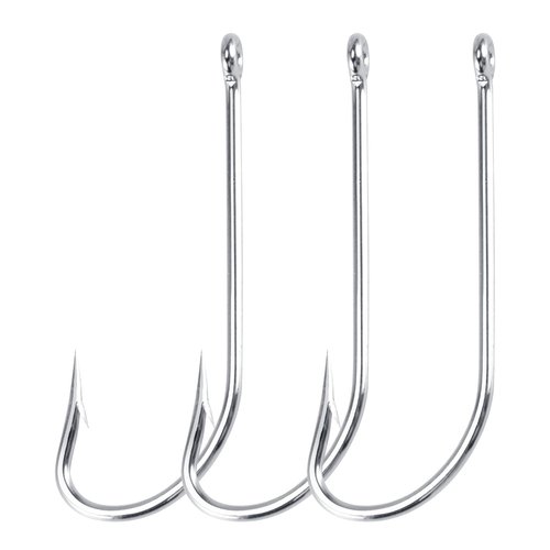 Dr.Fish Fishing O'shaughnessy Straight Shank Saltwater J Hook White Nickel Striper Bass Flounder Snapper Live Bait Hook #2