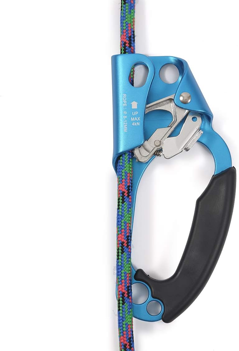 Right Hand Ascender - Strong Climbing Equipment with Ergonomic Rubber Handle and Steel Cam - Best Used with 8-12mm Rope - Sport Climber, Arborist, and Mountaineering Safety Tool with Decal