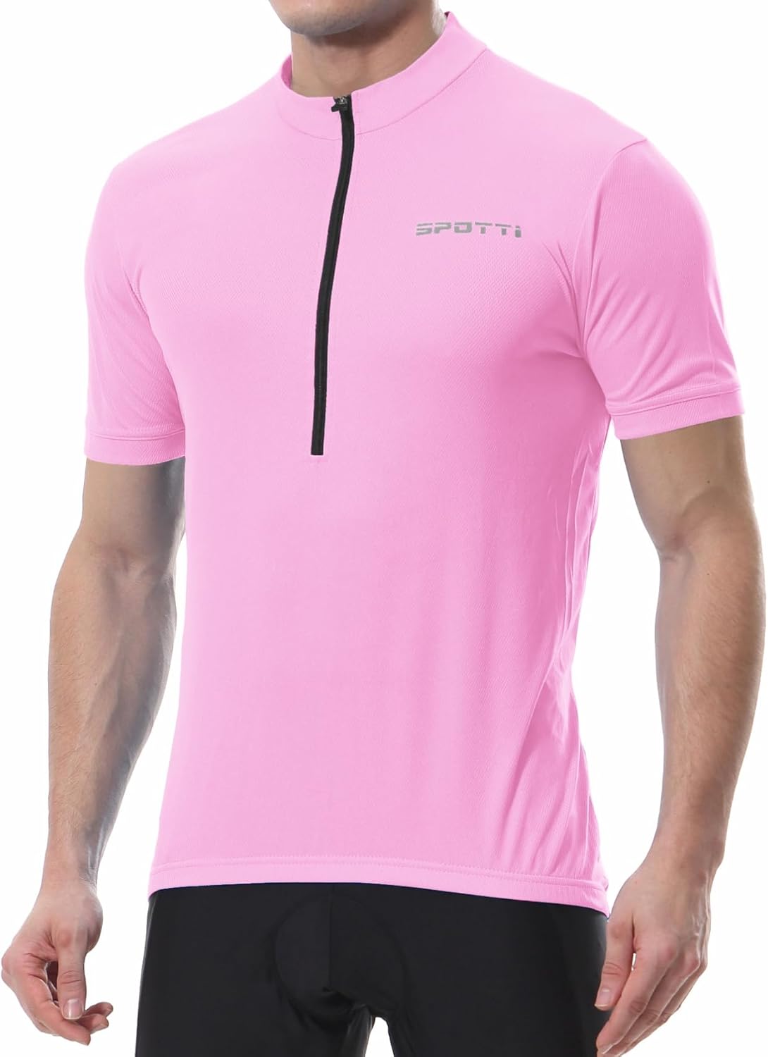 Spotti Men's Cycling Bike Jersey Short Sleeve with 3 Rear Pockets- Moisture Wicking, Breathable, Quick Dry Biking Shirt