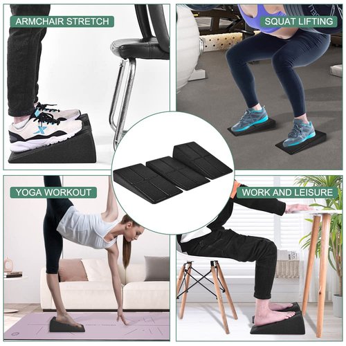 Slant Board Squat Wedge for Calf Stretching，3 Pcs 12" x 6.3" Foot Stretcher Balance Board for Plantar Fasciitis, Adjustable Foam Slant Board Wedge Great for Exercises (Black)