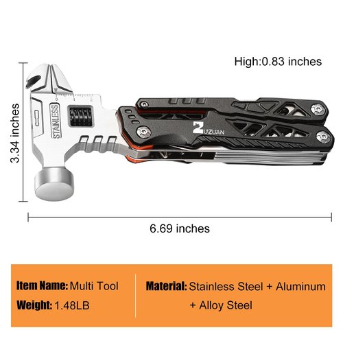 ZUZUAN 18 in 1 Multitool,Black,Professional Stainless Steel Multitool Pliers with Replaceable Alloy Steel Blades Wire Cutters,Bottle Opener,Apply to Survival,Camping & Hunting,for Father's Day gift