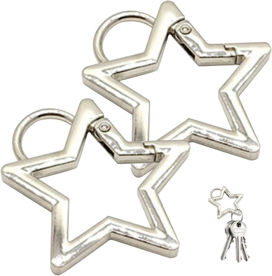 Jowxsx 2Pcs Silver Star Carabiner Clip,Keychain Metal Key Ring Heavy Duty Star Keychain Clip Polished Cute for Sports and Outdoors Craft Making Locking Carabiners Accessory