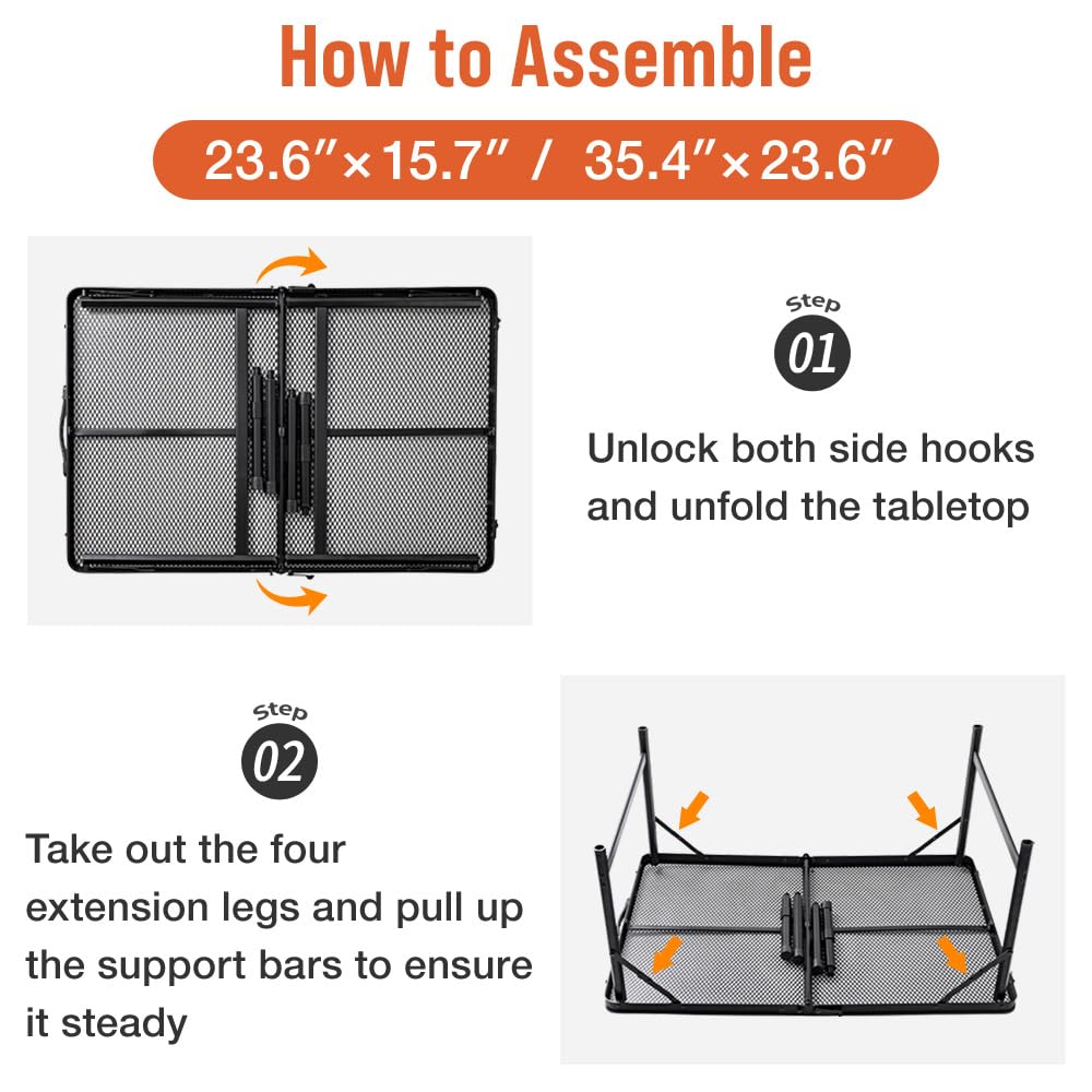 Japard Folding Grill Table, 2 x 1.3 FT Lightweight Height Adjustable Aluminum Table with Mesh Desktop and Mesh Bag for Outdoor Camping Picnic BBQ (Silver, small (23" x 15"))