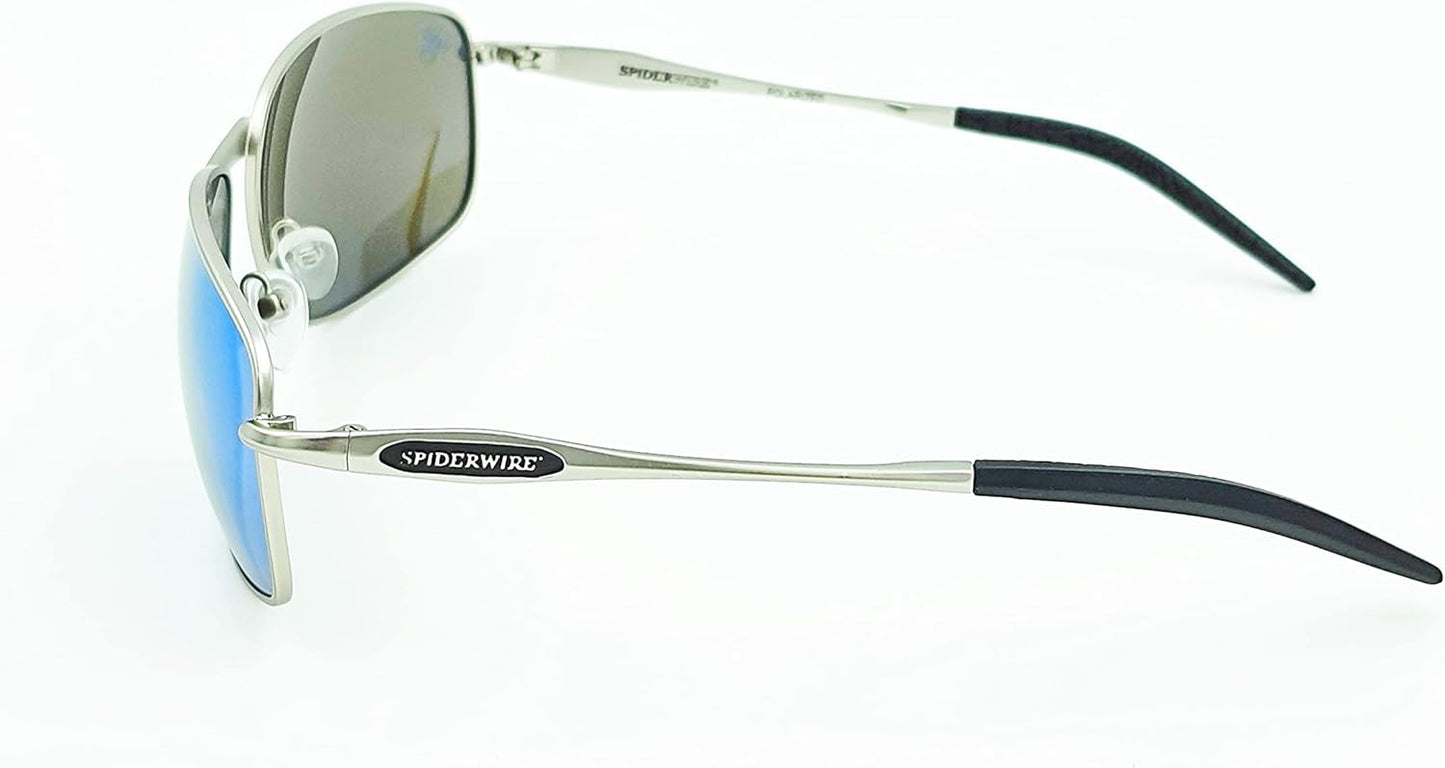 Spiderwire Classic SPW006 Polarized Fishing Sunglasses, Matte Silver/Smoke/Blue Mirror