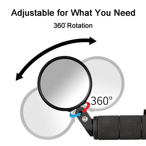 Bike Mirror, Bicycle Mirrors for Handlebars with 360-Degree Rotation and Unbreakable Convex Rearview Lens for Safe Cycling (2 Sets)