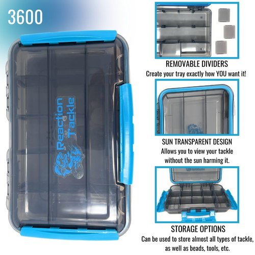 Reaction Tackle Ultimate Waterproof Tackle Box Trays with Removable Dividers - Organization and Storage Solution- 4-Pack Kit of 3-Clip Trays - 3600 4-Pack
