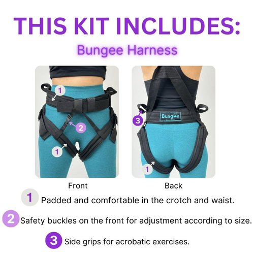 BUNGEE Kit: Ideal for Flying Workouts & Dance. Supports 25-95 kg Weight. Includes Harness, Bungee Ropes, Swivel, Daisy Chain & 1 Month Free Access to Videos, Music & Workouts (M)