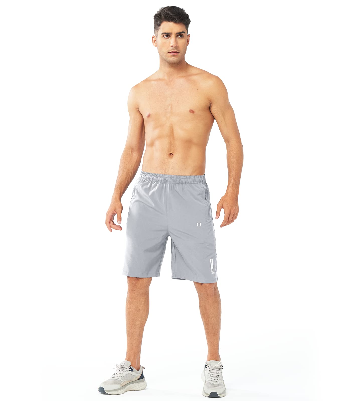 NORTHYARD Men's Athletic Running Shorts Gym Workout 7"/9"/5" Quick Dry Lightweight Sports Basketball Tennis 3 Zipper Pockets GREY-9inch 2XL