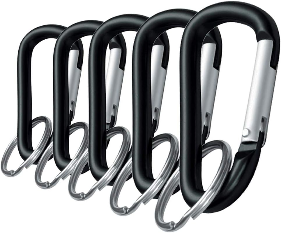 Lucky Line Aluminum Large 3-1/8" Carabiner Clip, 5 Pack, Snap-Link C-Shape Heavy Duty Key Chain, Nickel-Plated Key Ring, Light Weight and Durable