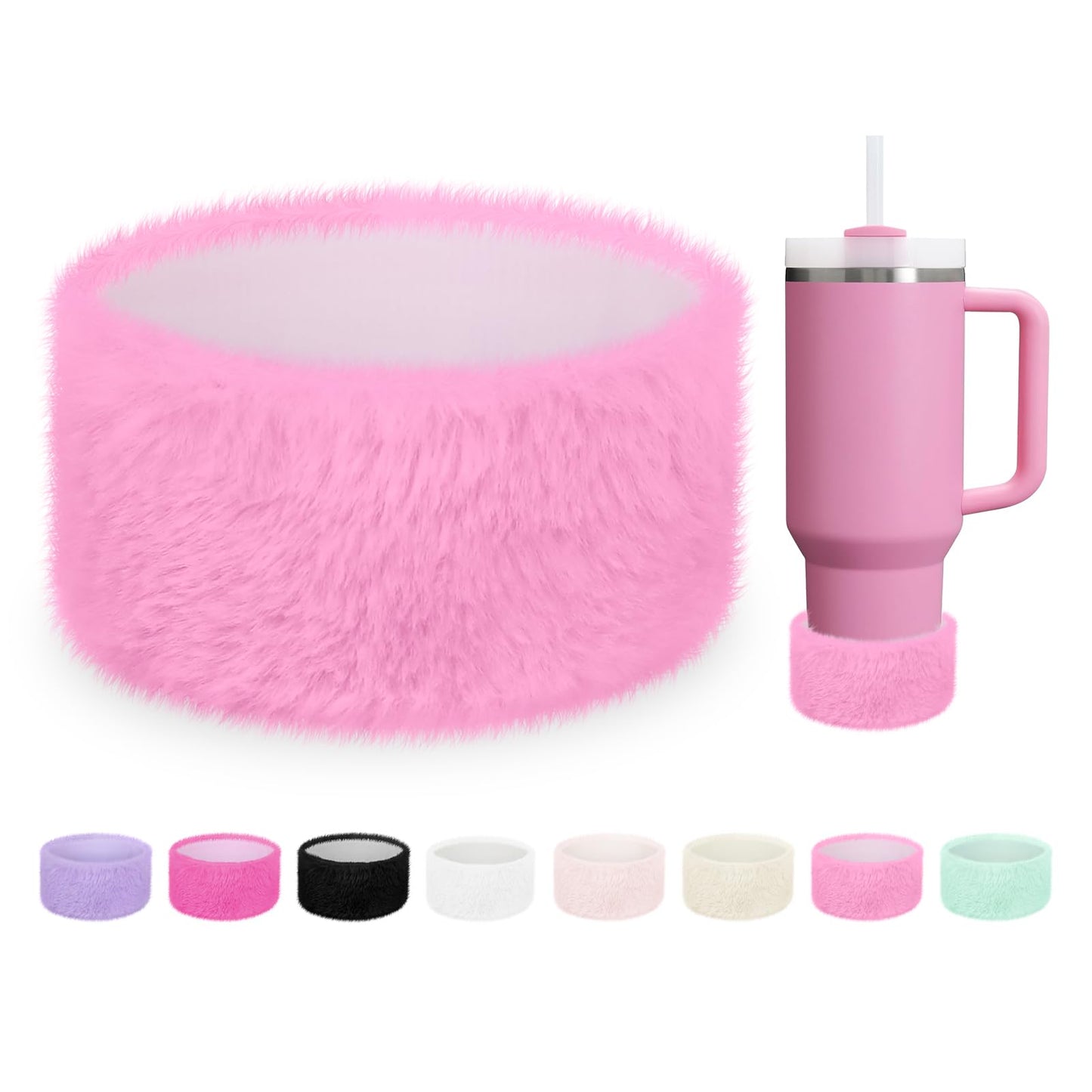WUQID Plush Silicone Water Bottle Boot, Compatible with Stanley Tumbler 20-40oz & Hydroflask 12-24oz Bottle, Fit 2.8-2.95in Bottom Bottle/Tumblers, Soft Faux Fur Protective Rubber Sleeve