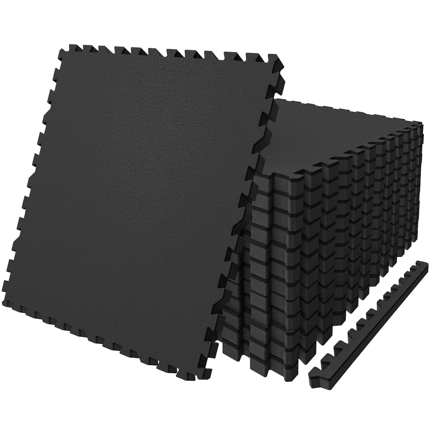 AIRHOP 0.79in Thick 48 Sq Ft Exercise Equipment Mats, 12 Tiles Upgraded Rubber Top with High Density EVA Foam, Large Interlocking Puzzle Gym Flooring for Home Gym, Heavy Weight Workout,Black
