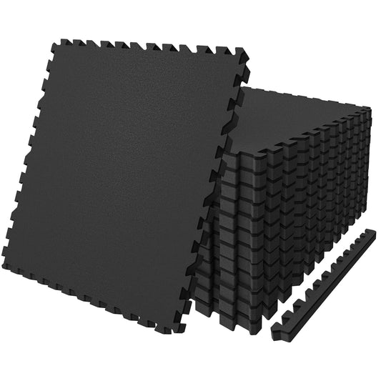 AIRHOP 0.79in Thick 48 Sq Ft Exercise Equipment Mats, 12 Tiles Upgraded Rubber Top with High Density EVA Foam, Large Interlocking Puzzle Gym Flooring for Home Gym, Heavy Weight Workout,Black