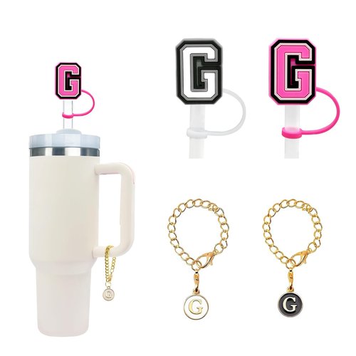 Erzgebirgische 2PCS Straw Cover Cap for Stanley Cup 30/40 Oz 10mm Straw Toppers with 2PCS Initial Personalized Letter Charms (Letter G)