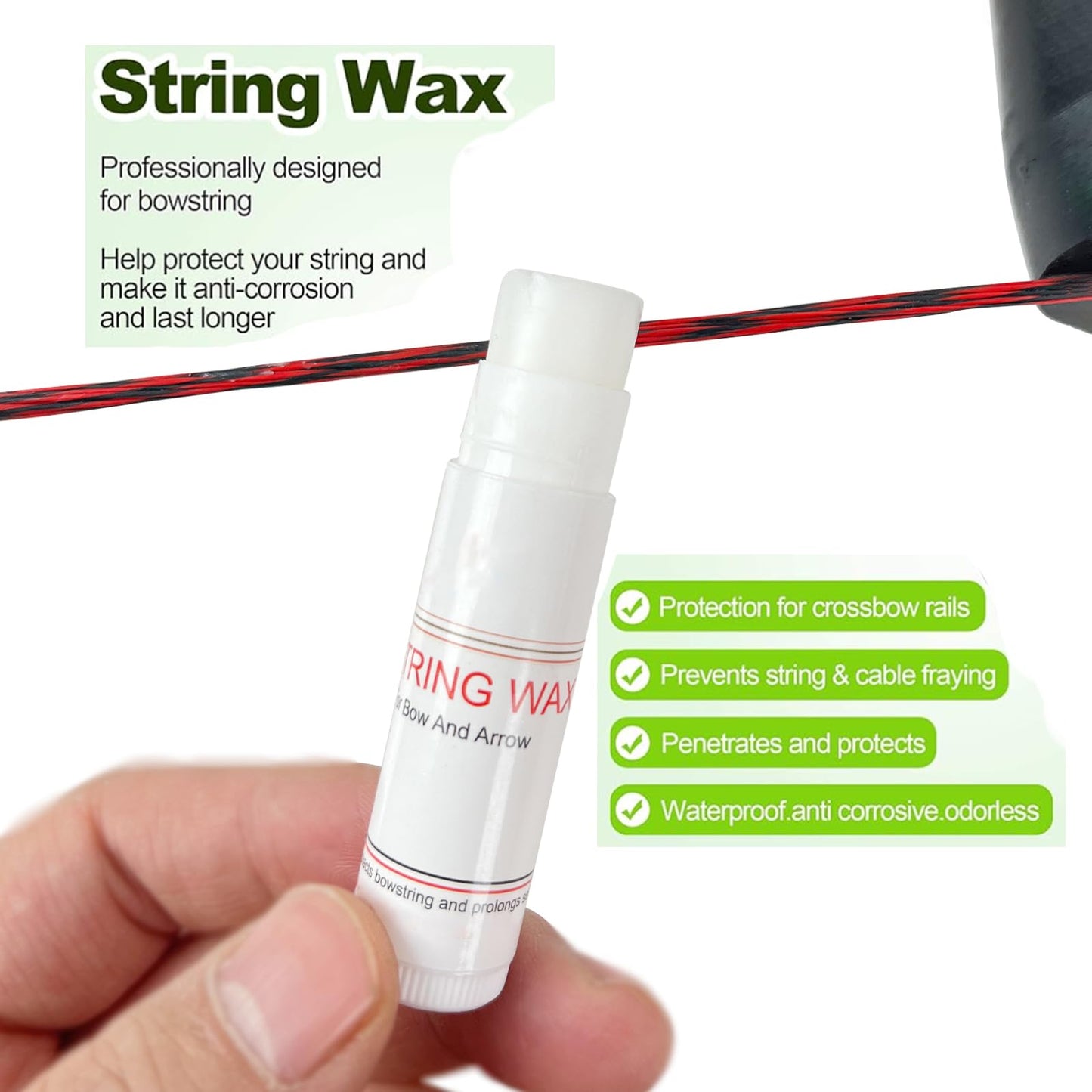 - QI HUO JU - 5 Pieces Bow String Wax, Protective Bowstring Waterproof Rail Lube for Crossbow Recurve Compound Bow, Archery Bowstring Wax Reduce Friction and Prevent Fraying (White)