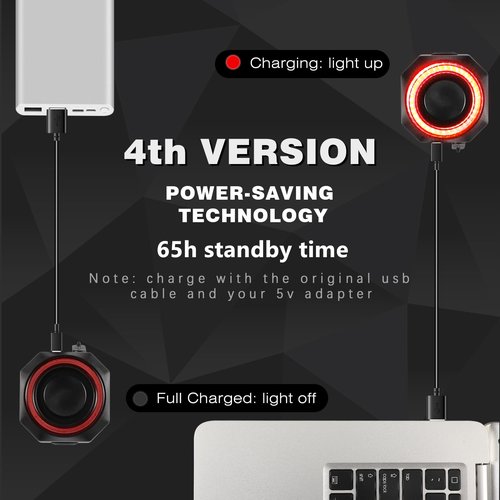 WSDCAM Remote Bike Tail Light with Alarm, Smart Bike Brake Light, Auto ON/Off, Long Battery Life Rechargeable Bike Back Light, 110dB Loud Antitheft Alarm, Waterproof Rear Bike Light Bicycle Tail Light