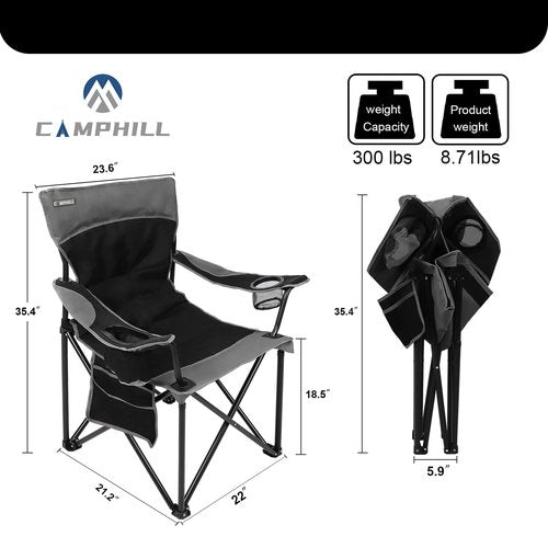 CAMPHILL Oversized Portable Camping Chairs, Collapsible Outdoor Chairs with Pocket and Cup Holders, Carry Bag for Camping,Tailgates,Beach,and Sports