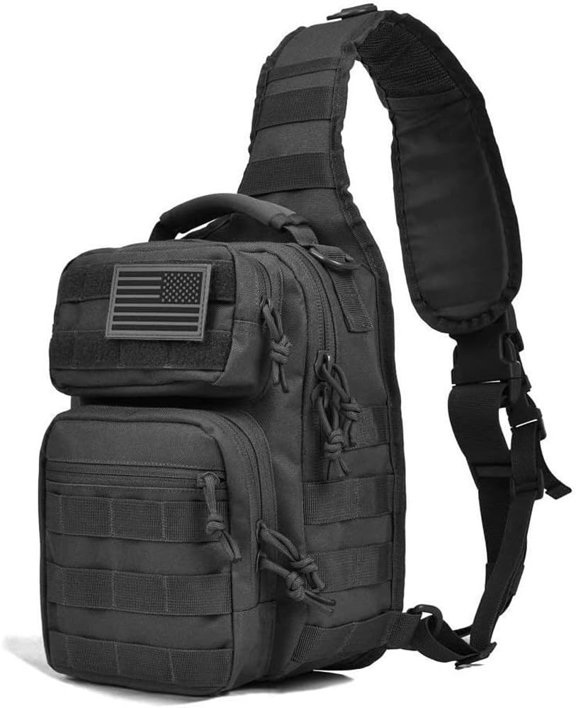 REEBOW GEAR Tactical Sling Backpack Rover Shoulder Sling Pack (Black)