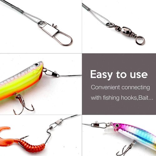Tgpiao 80Pcs Fishing Leaders,Nylon-Coated Fishing Line Wire Leaders with Swivels and Snaps Connect Lures Rig or Hooks, for Saltwater and Freshwater,Fishing Gift,4Size (Silvery)