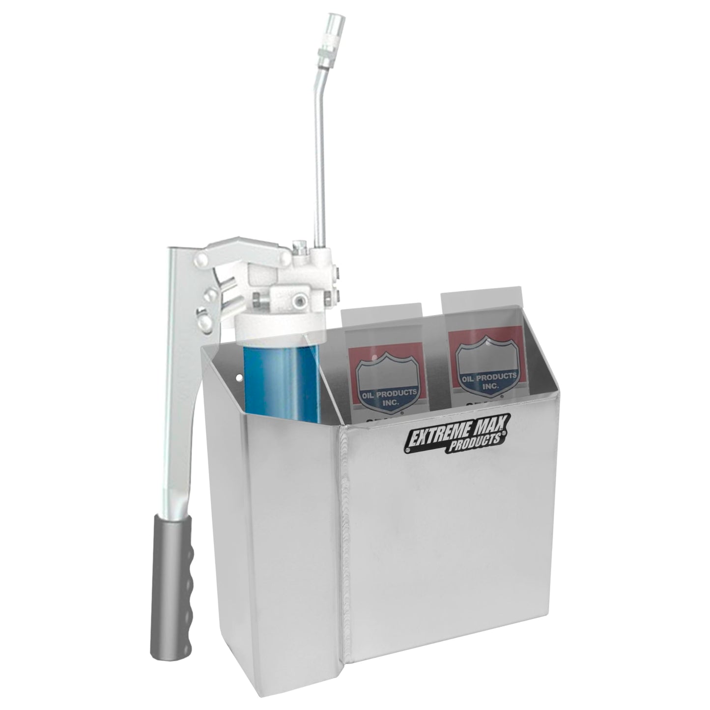 Extreme Max 5001.6368 Grease Gun Holder with Spare Cartridge Slot for Race Trailer, Garage, Shop, Enclosed Trailer, Toy Hauler - Silver