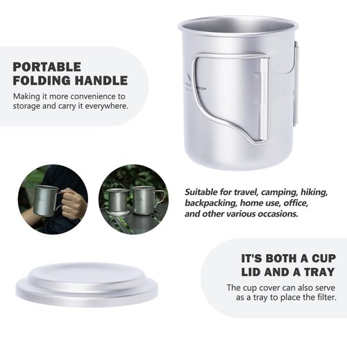 Boundless Voyage 450ml Titanium Cup with Tea Filter Folding Handles Outdoor Camping Ti Coffee Mug 15.2 fl oz Portable Lightweight Tea Maker